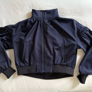 TIBI Zip-front Pique Track Jacket In Dark Navy xxs